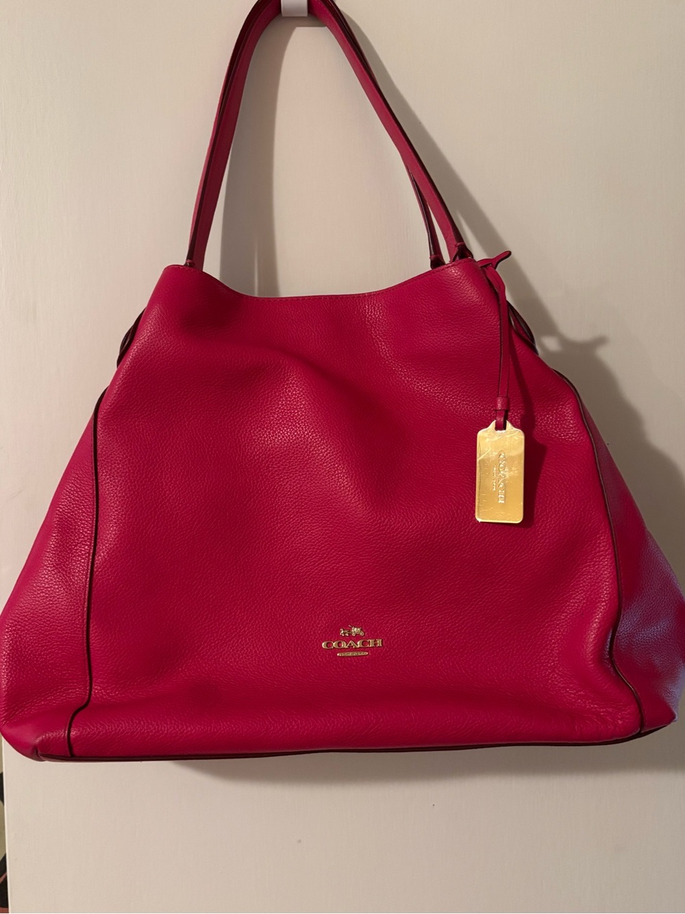 Coach Pebbled Leather Shoulder Bag in Bright Pink
